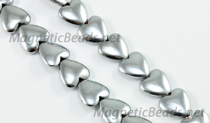 Magnetic Bead 12mm Silver Puffed Heart Veritcal Hole (M-901-S)