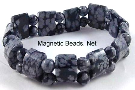 Semi-Precious Bead Snowflake Obsidian Stretch Bracelet (HC-SN)