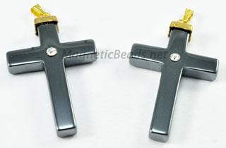 Non Magnetic Hematite Cross Gold w/Rhinestone HCG-R