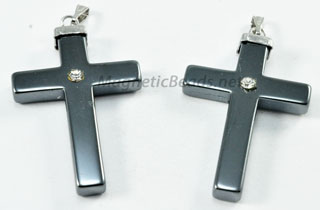 Non Magnetic Hematite Cross Silver w/Rhinestone HCS-R