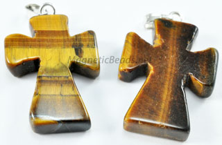 Semi-Precious Beads-Pendant Brown Tiger Eye Cross (TEC)