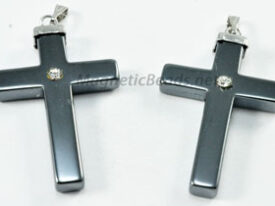 Non Magnetic Hematite Cross Silver w/Rhinestone HCS-R
